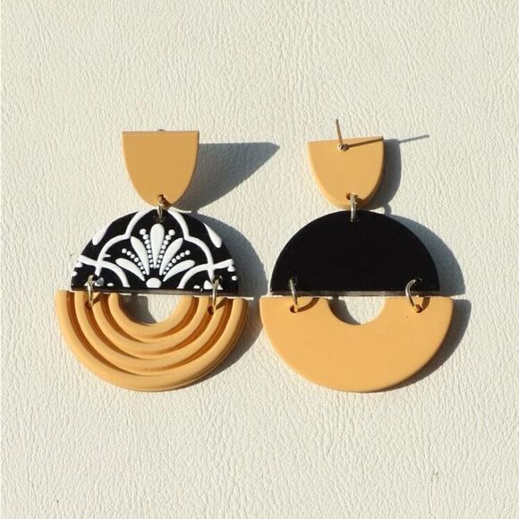 Floral Pattern Round Drop Earrings fall vibes autumn colors harvest - Picture 3 of 8